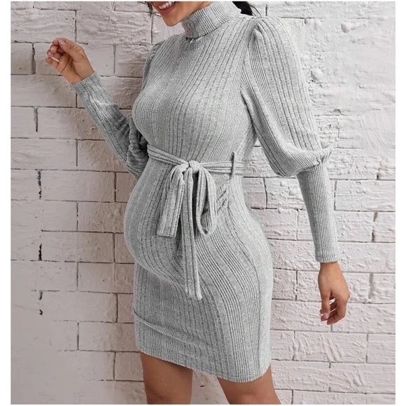 Maternity Ribbed Turtleneck Sweater Dress - Picture 11 of 13